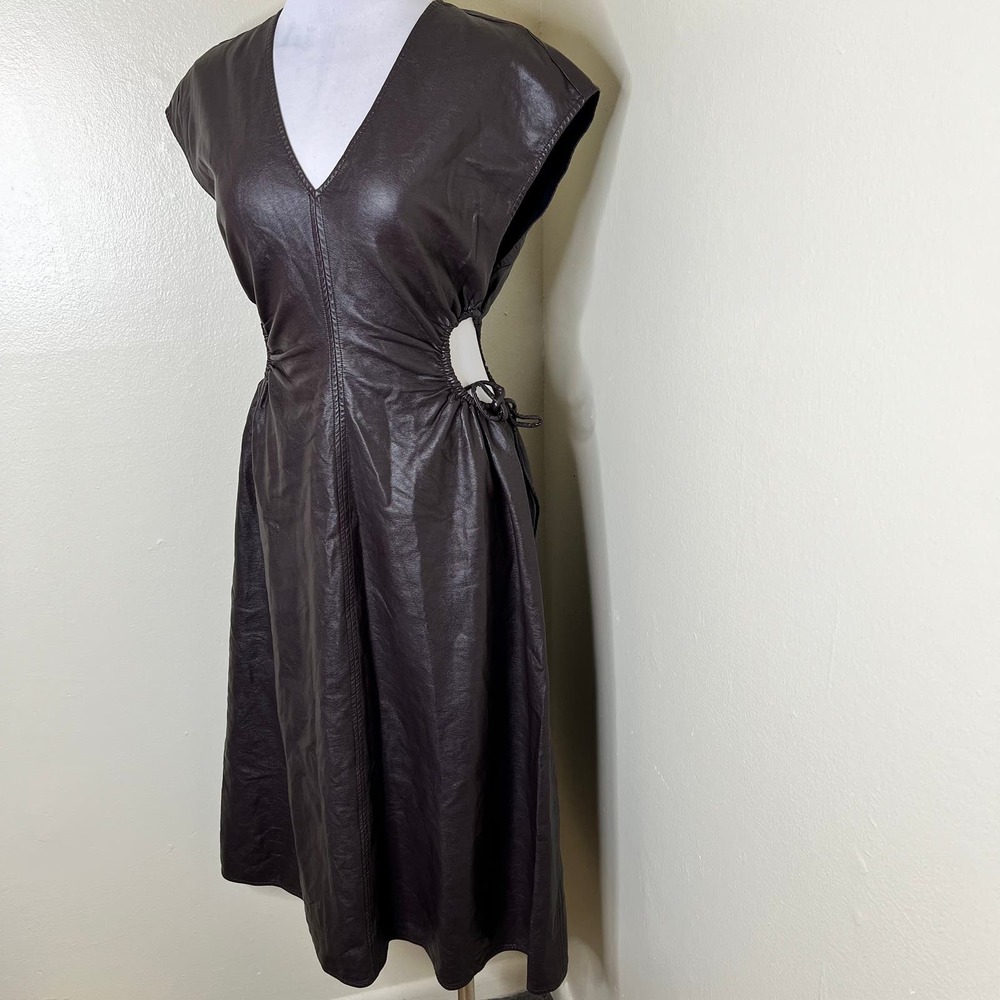 Astr Faux Leather Midi Dress in Dark Brown - Picture 6 of 12